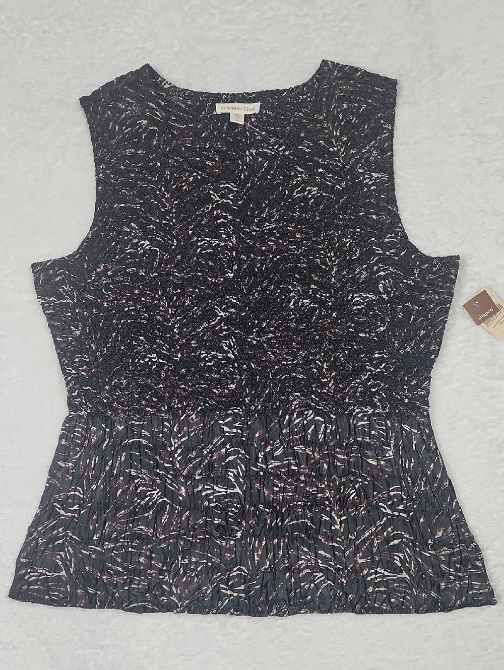 Coldwater Creek Sleeveless Textured Printed Crinkle Shell Stretch Top New W Tags
